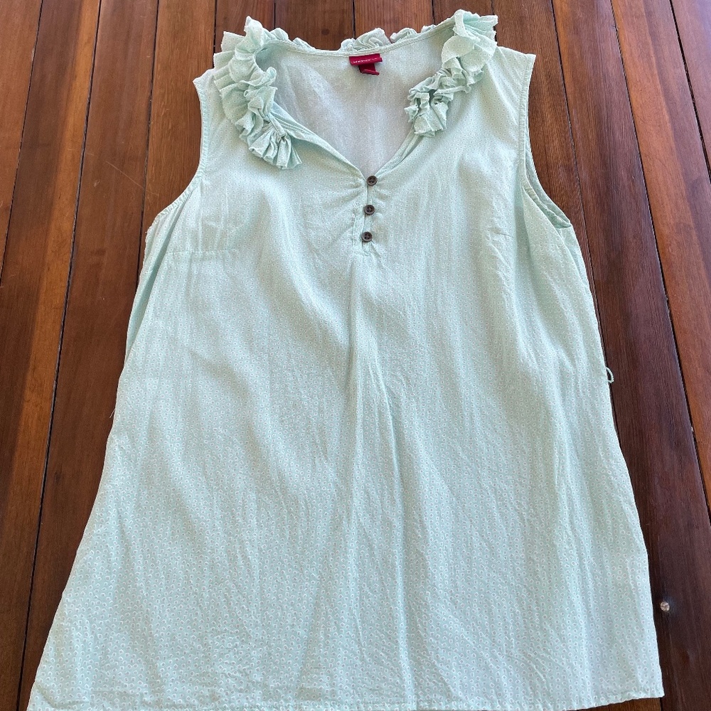 Light Blue Sleevless Blouse with Ruffle Collar Size M
